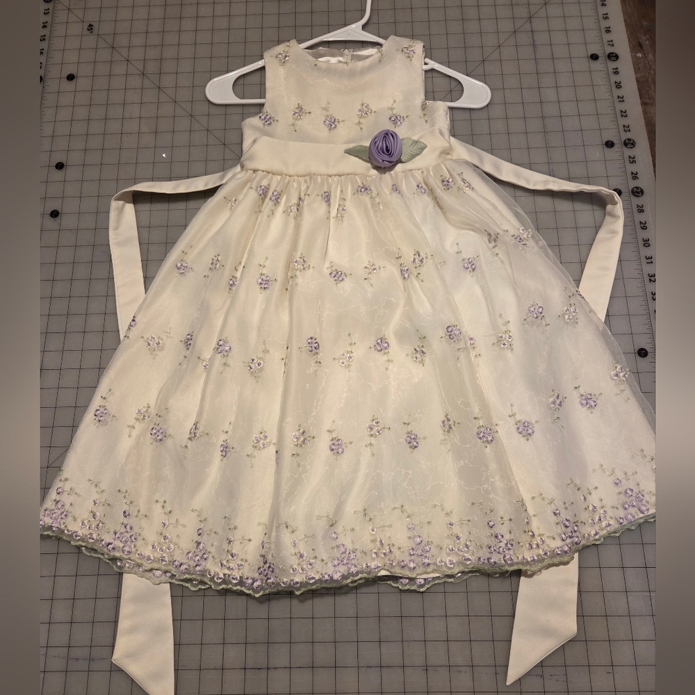 Cinderella Cream and Purple Floral Kids Formal Dress